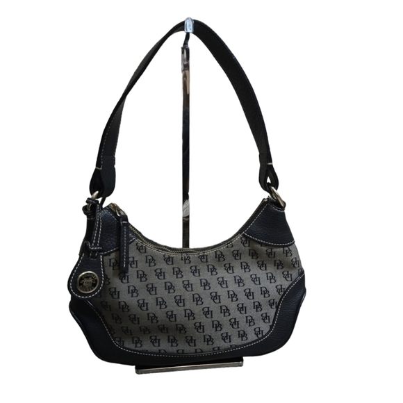 Vintage Dooney & Bourke Monogram Logo Hobo Shoulder Hand Bag Black Grey - Picture 1 of 13